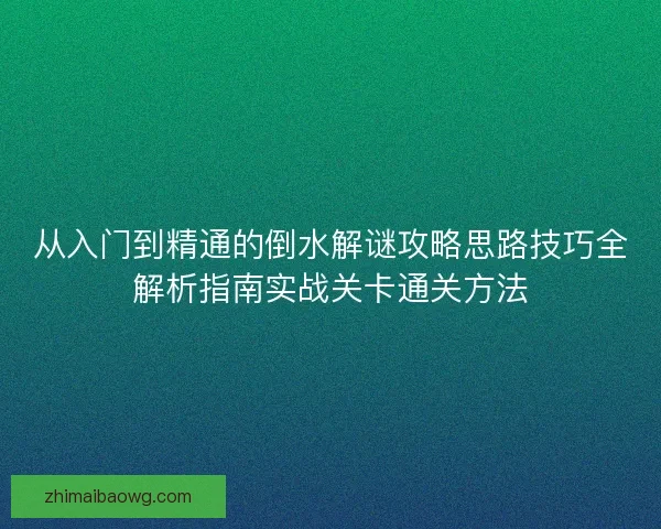 从入门到精通的倒水解谜攻略思路技巧全解析指南实战关卡通关方法